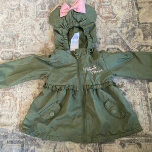 Disney Olive Green Hooded Minnie Raincoat with Pink Bow